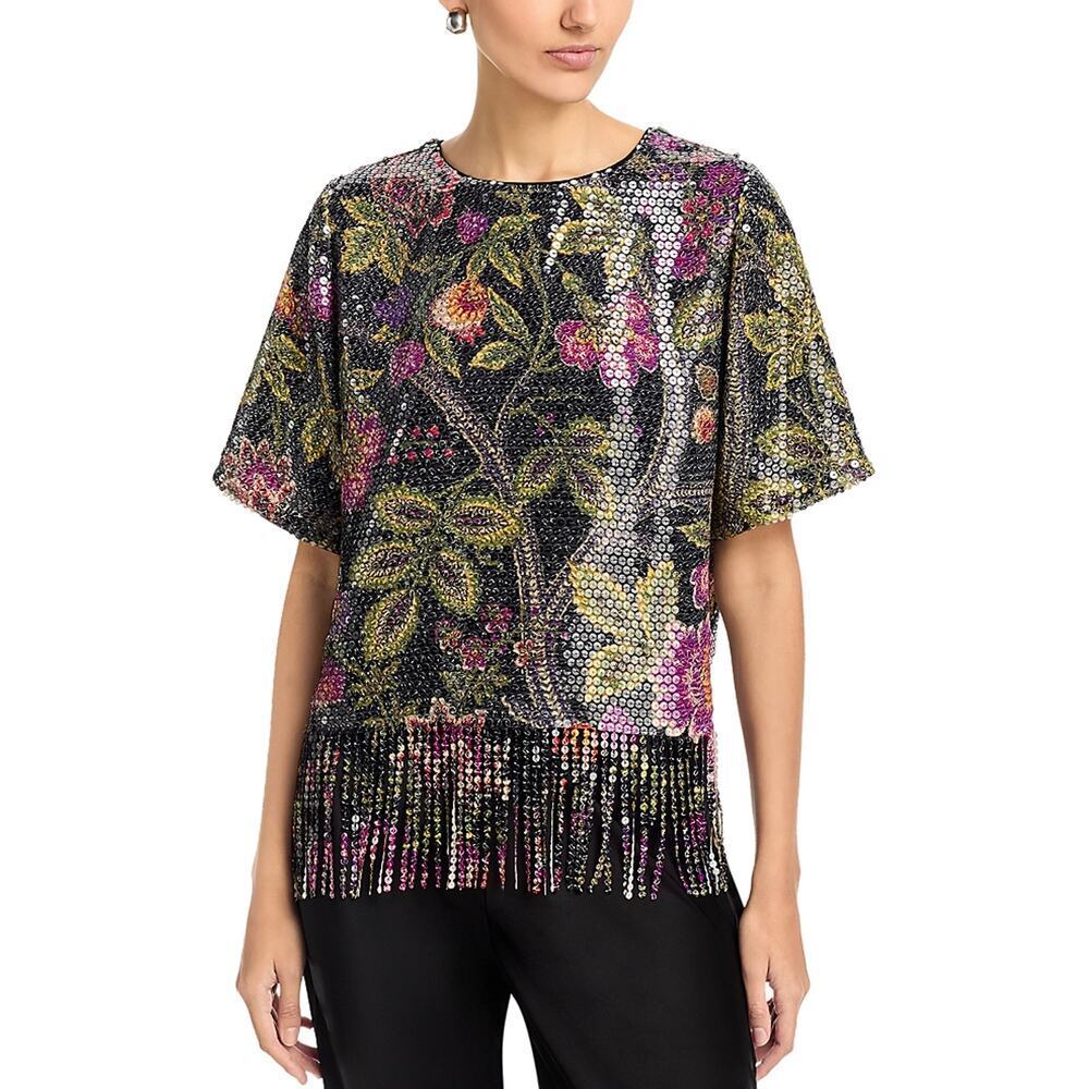 Kobi Halperin Celina Floral Sequin Fringe Blouse Size XS